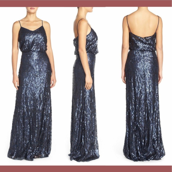 NWT Donna‎ Morgan 'Courtney' Spaghetti Strap Sequin Blouson Gown [SZ 4 ] - Picture 1 of 6